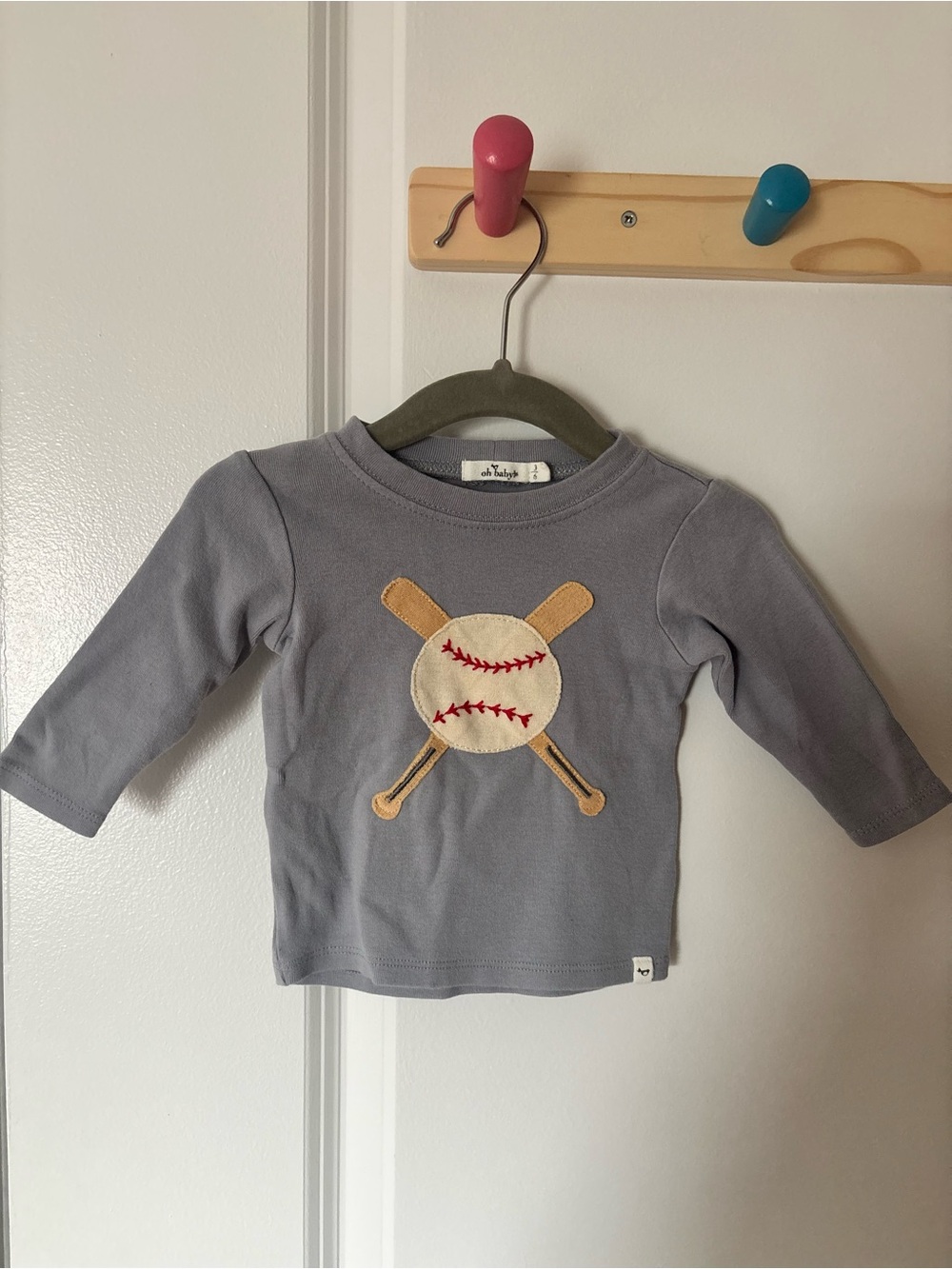 Oh Baby! Toddler Baseball Appliqué Long-Sleeve Top - Gray 3-6 Months